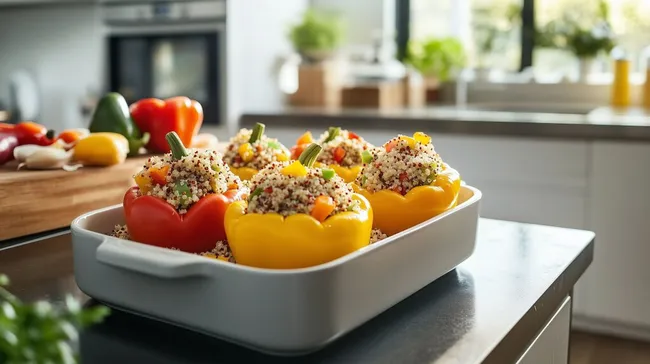 Gesunder gefüllter Paprikamix mit Quinoa-Füllung