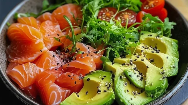 Gesunder Lachs-Avocado-Salat in Schale