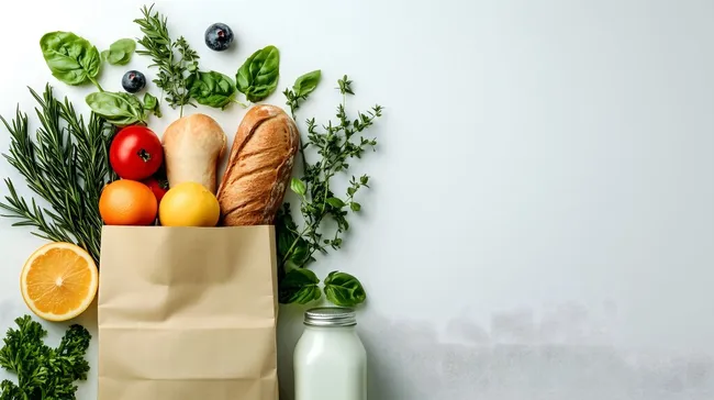 Gesunder Lebensmitteleinkauf in rustikaler Papiertüte