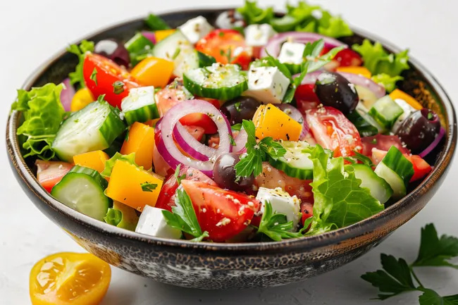 Gesunder mediterraner Salat mit frischem Gemüse