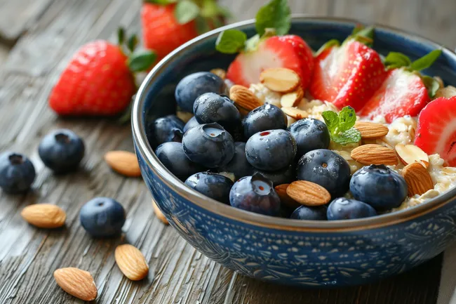 Gesunder Obstsalat in bunter Schüssel