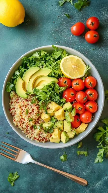 Gesunder Quinoa-Salat mit frischen Gemüsestücken