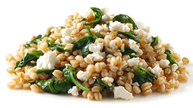 Gesunder Weizensalat mit Feta und frischem Spinat