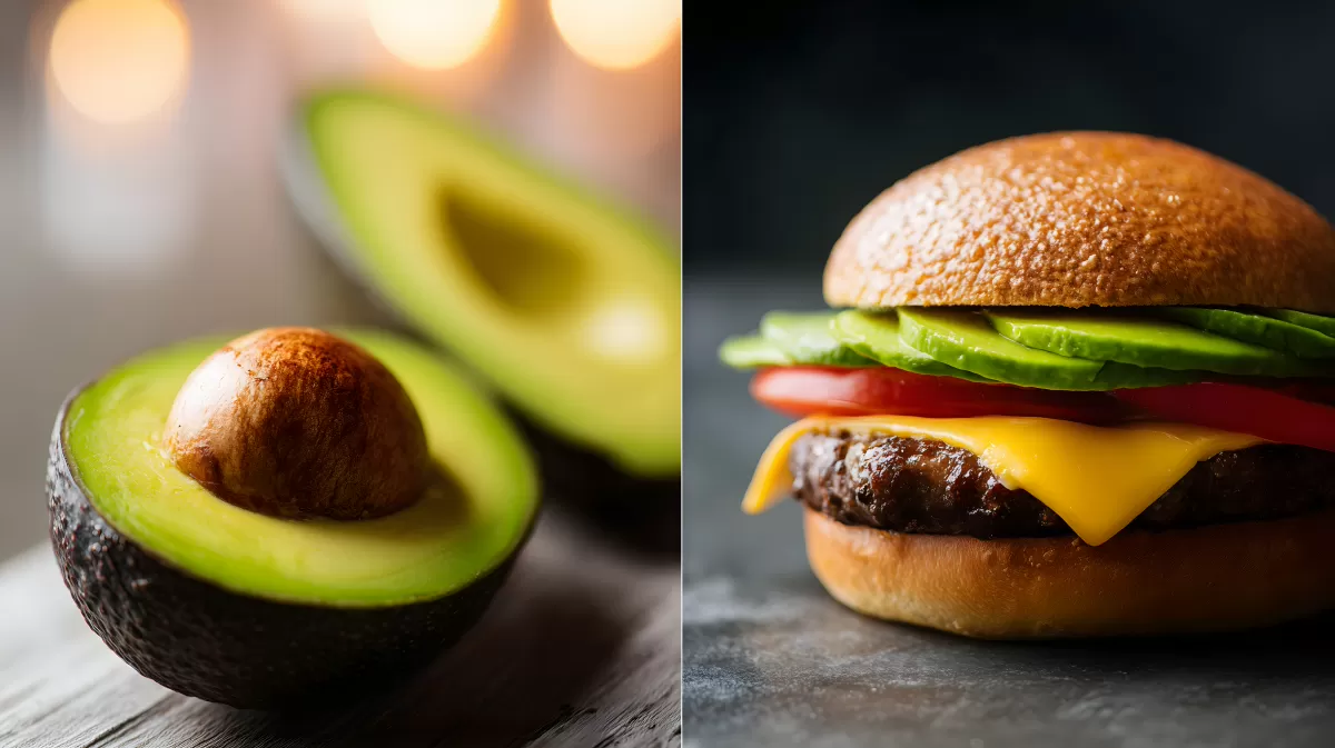 Gesundes Avocado-Burger-Paar in edler Foodfotografie