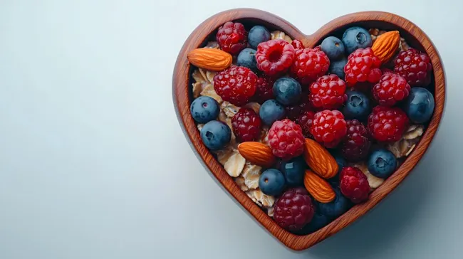 Gesundes Frühstück: Haferflocken und Beeren in Herzform