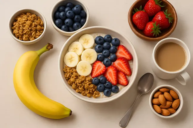 Gesundes Frühstück mit Obst und Cerealien