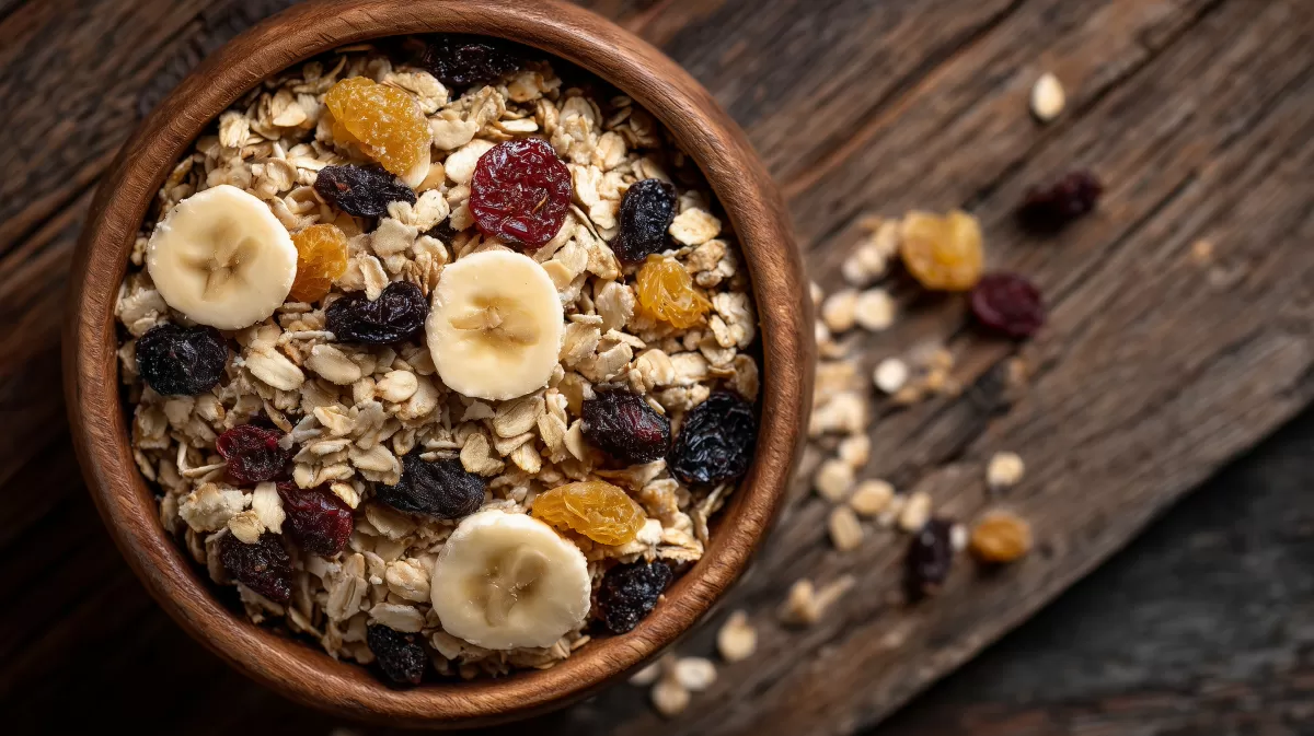 Gesundes Müsli-Schüssel mit Früchten