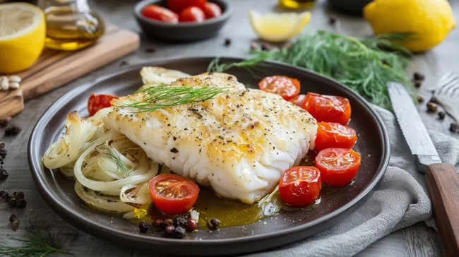 Gesundes und leckeres Fischgericht mit Tomaten und Fenchel