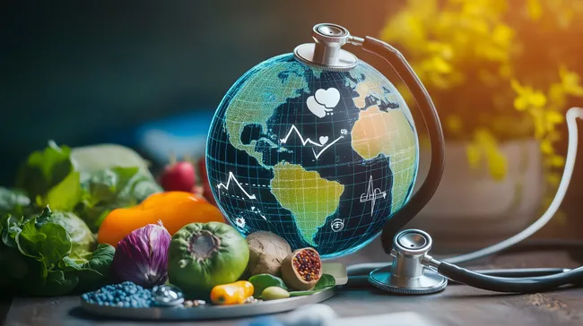 Gesundheitsfördernde Lebensmittel auf der Weltkugel