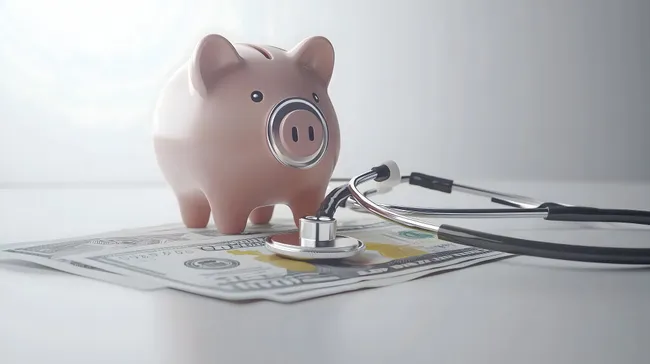 Gesundheitskosten sparen mit Sparschwein und Stethoskop