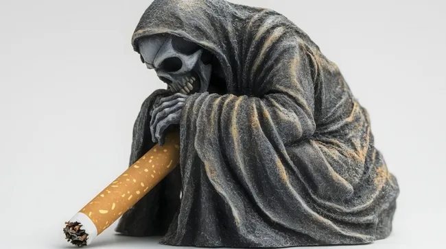 Gesundheitsrisiko durch Rauchen - Grim-Reaper-Figur mit Zigarette