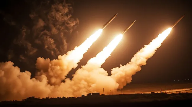 Gewaltige Raketenstart-Explosion in nächtlichem Himmel