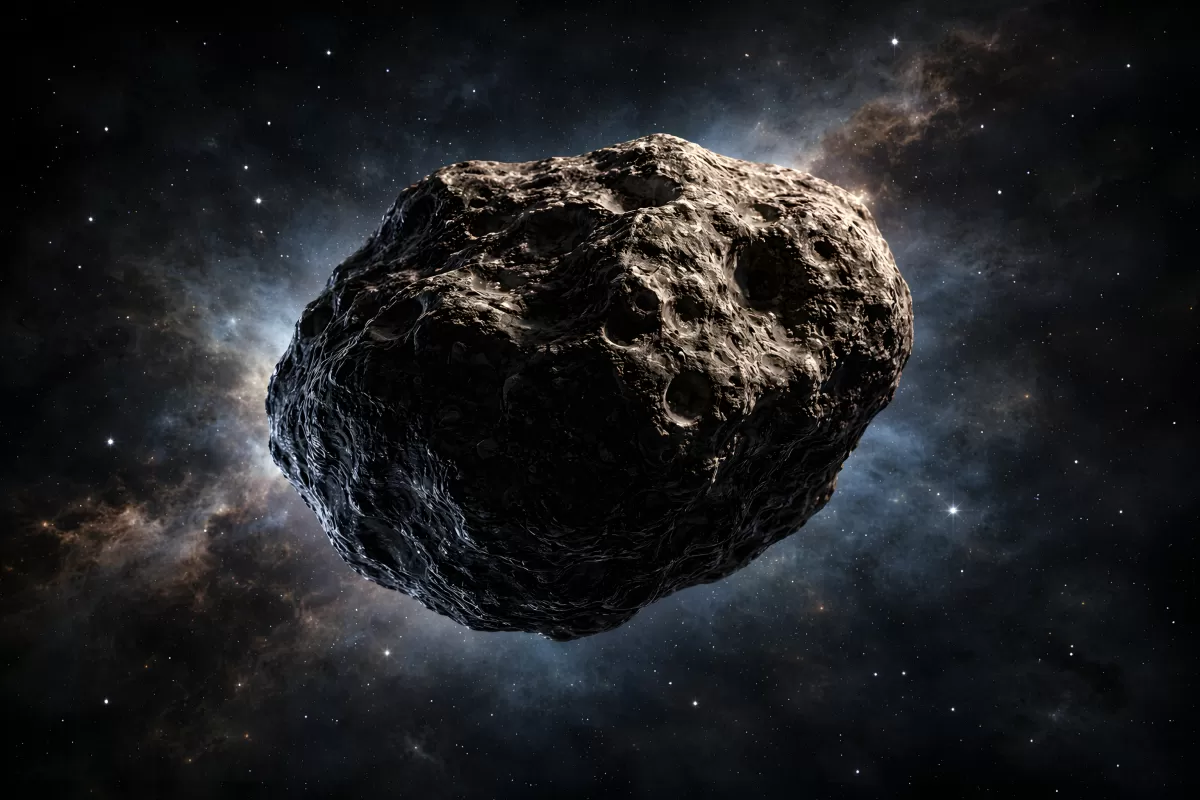 Gewaltiger Asteroid im dunklen Weltraum kostenlos herunterladen