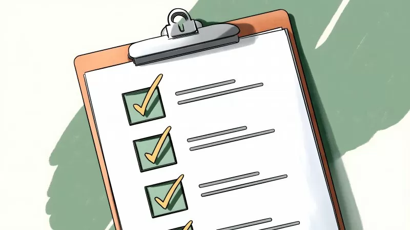 Gezeichnete Checkliste mit Häkchen auf Klemmbrett Illustration