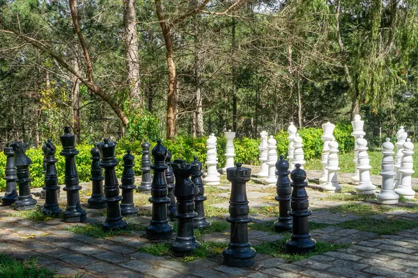 Giant Outdoor Chess Board with Human Size Chess Pieces in the Park of Bao Dai King Palace in Da Lat, Vietnam