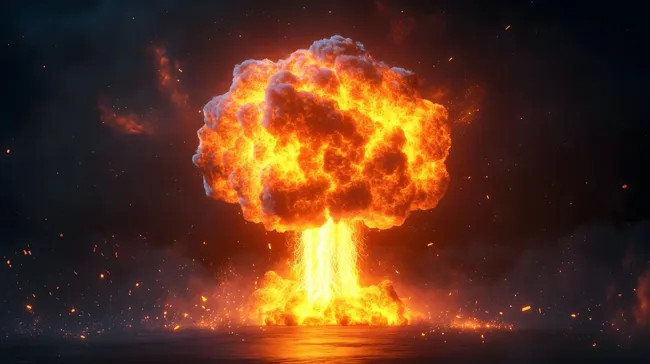 Gigantische Atomexplosion mit Feuersäule und Leuchteffekten