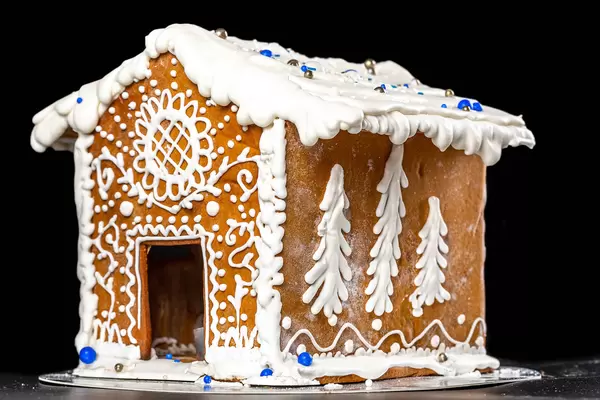 Gingerbread house with beautiful winter patterns