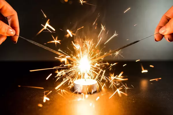 Girls hands with lighted up christmas sparklers