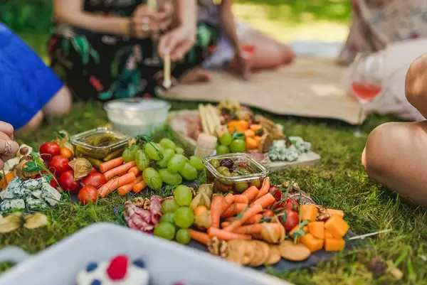 Girls Party With Mediterranean Snacks On the Ground