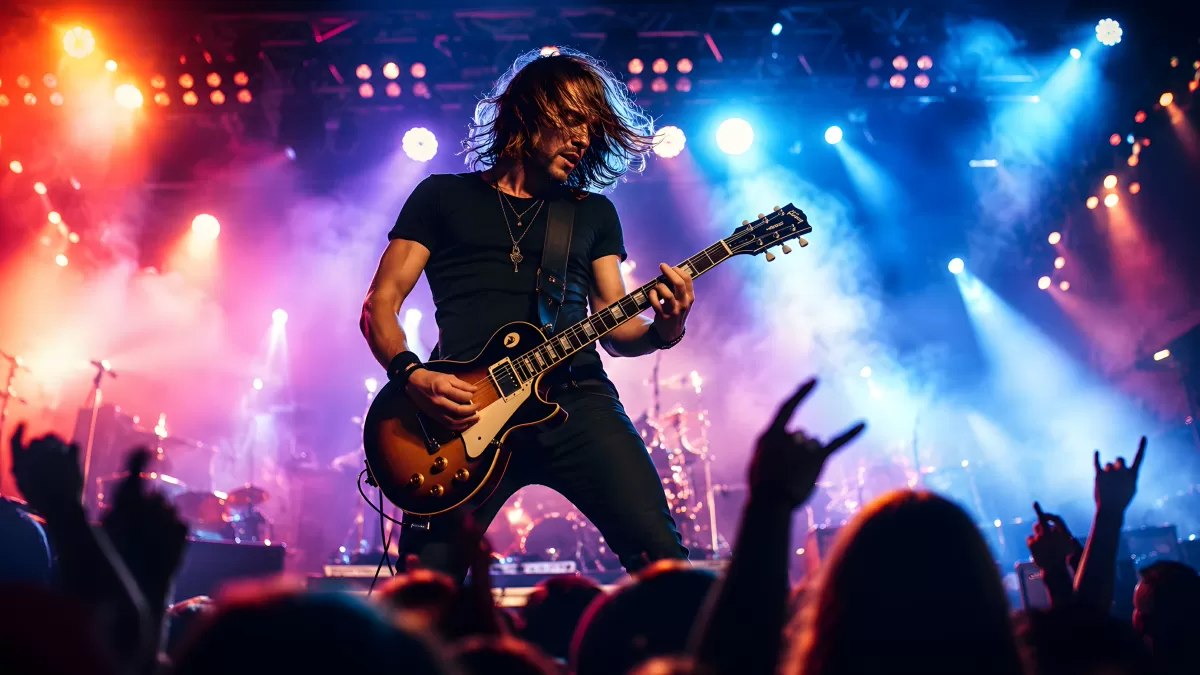 Gitarrist rockt die Bühne bei einem Konzert
