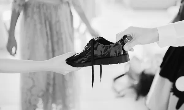 Giving Black Leather Shoe Motion