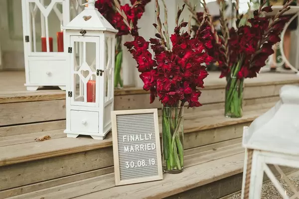 Gladiolus Flowers In Glass Vase