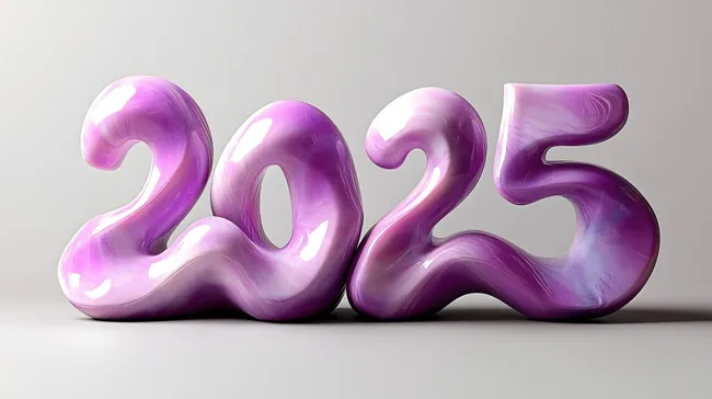 Glänzende 3D-Jahreszahl 2025 in Lila