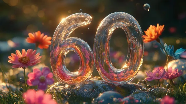 Glänzende 60er-Jubiläumszahl in blumiger Landschaft
