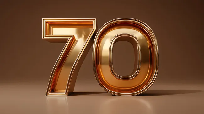 Glänzende 70-Jahre-Jubiläumsziffer in Bronze