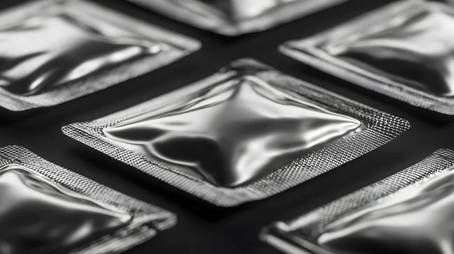 Glänzende Folienverpackungen in Makroaufnahme