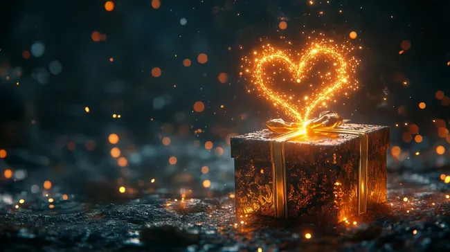 Glänzende Geschenkbox mit strahlendem Herz