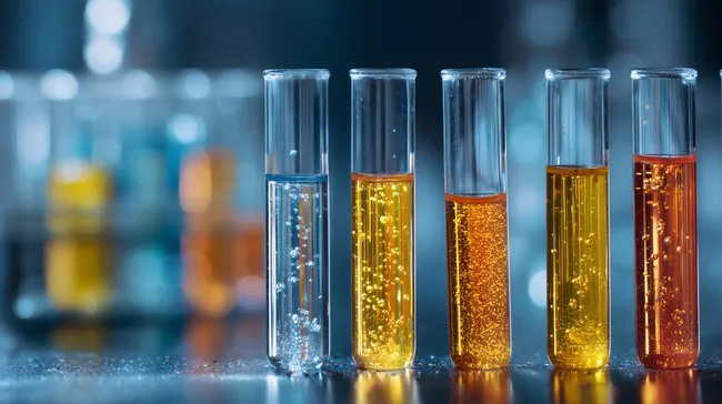 Glänzende Glasfläschchen mit goldfarbener Flüssigkeit