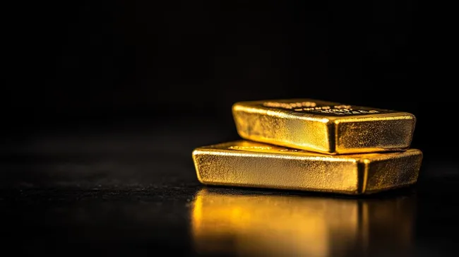 Glänzende Goldbarren auf dunkler Oberfläche