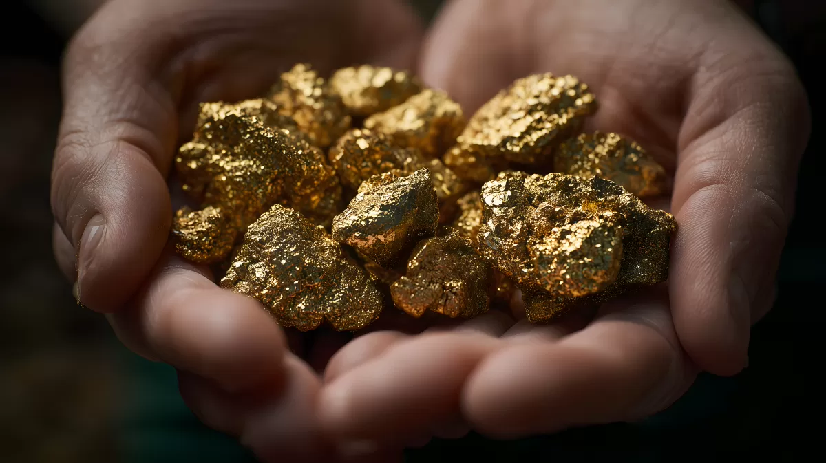 Glänzende Goldbrocken in Menschenhand