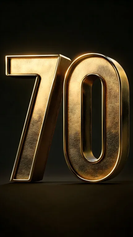 Glänzende goldene 70 auf schwarzem Hintergrund