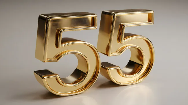 Glänzende Goldene Doppel-55 Zahlen 3D-Grafik