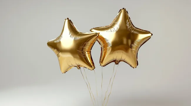 Glänzende Goldene Sternballons vor neutralem Hintergrund