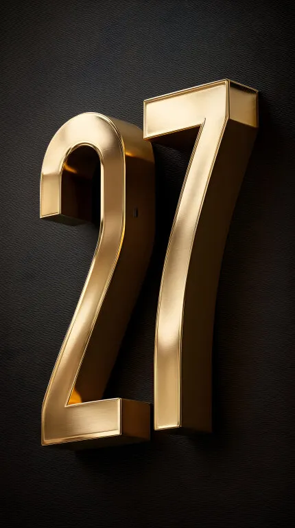 Glänzende goldene Zahl 27 vor schwarzem Hintergrund