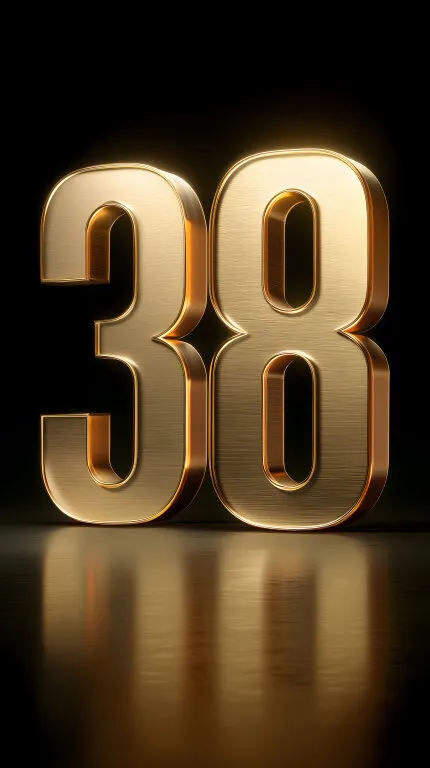 Glänzende goldene Zahl 38 auf schwarzem Hintergrund