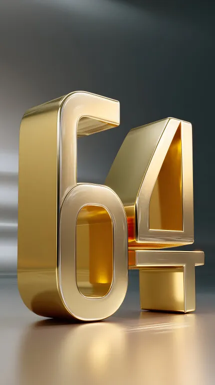 Glänzende Goldene Zahl 64 - Hochwertiges Stockfoto