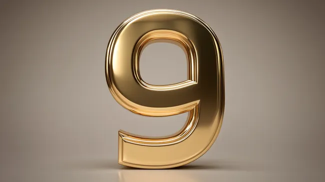 Glänzende goldene Zahl 9 in moderner 3D-Optik