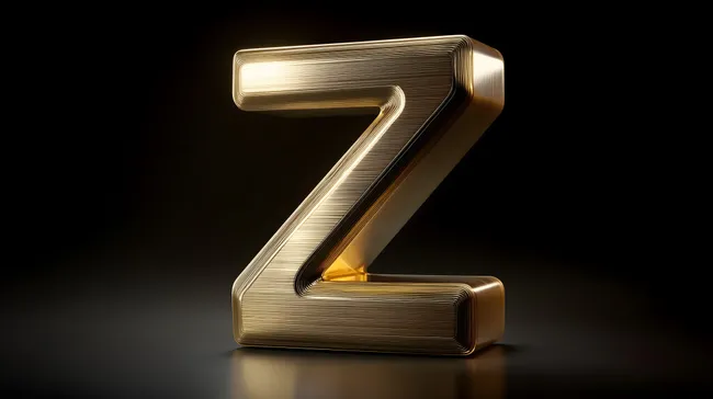 Glänzende goldene Zahl Z auf Dunkelheit