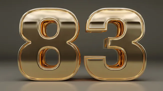 Glänzende goldene Zahlen 83 auf grauem Hintergrund
