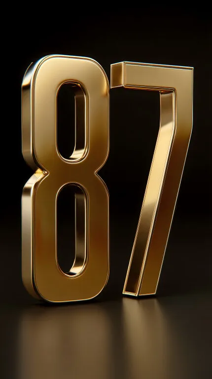 Glänzende goldene Zahlen 87 in Perspektive
