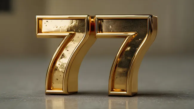 Glänzende goldene Ziffer 77 als 3D-Dekorobjekt