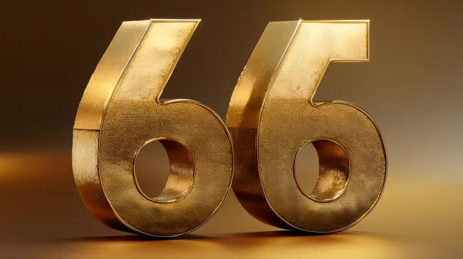 Glänzende goldfarbene Zahlen 66 vor Warmtönen