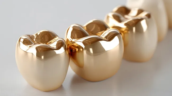 Glänzende Goldkronen in Nahaufnahme