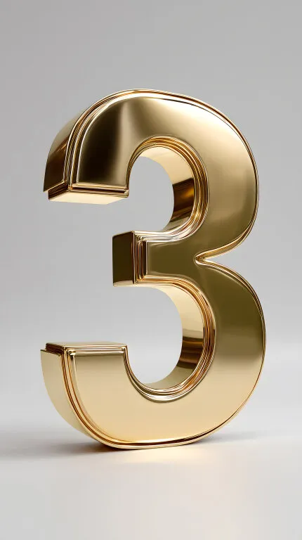 Glänzende Goldzahl 3 auf grauem Hintergrund