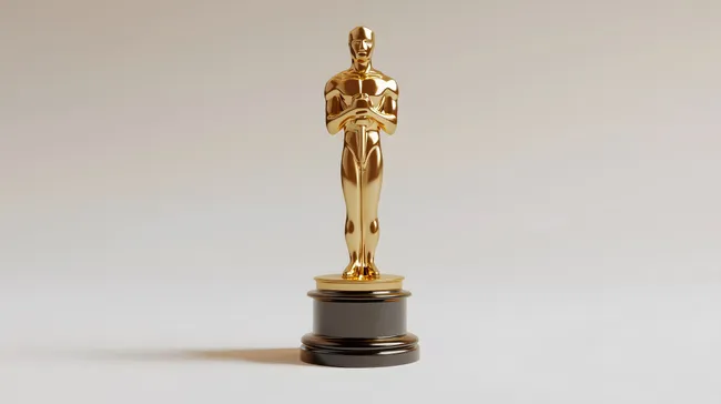 Glänzende Oscar-Trophäe auf neutralem Hintergrund