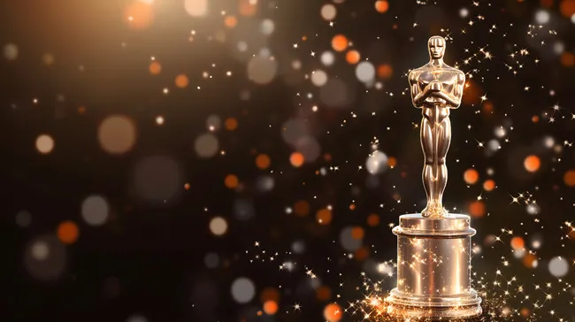 Glänzende Oscars-Statue mit funkelnden Lichtern